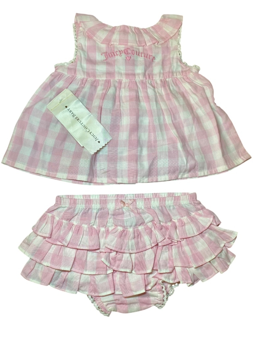 Vintage Juicy Couture Baby Pink Gingham Heiress Ruffle Dress Set NWT 6/9M